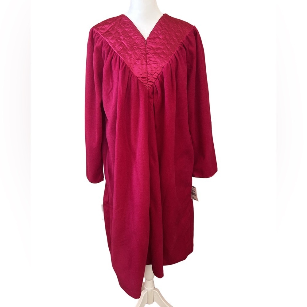 VTG 80s Mervyns Velour Housecoat Crimson Grandmacore Plush Kimono deadstock M